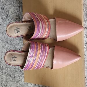 Vanessa Wu Leather Embroider Heeled Mules, Pink, Women's 39 US 9